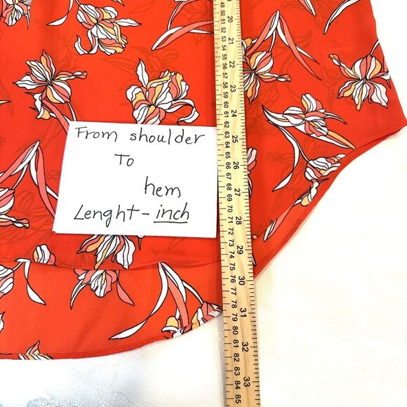 Worthington Women's Size 1X Blouse Floral Orange 3/4 Sleeve Roll- Tab Chiffon - Picture 4 of 11